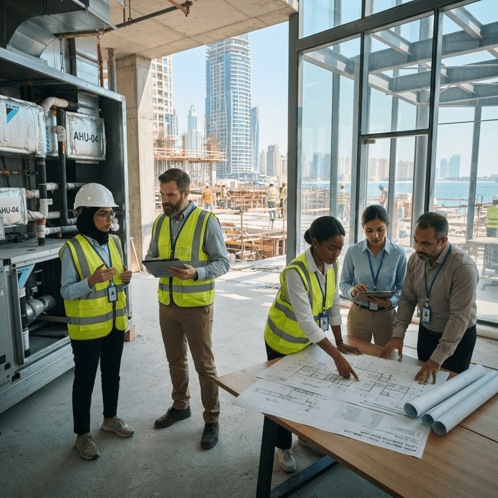 فريق هندسي متنوع يعمل على المشروعات
