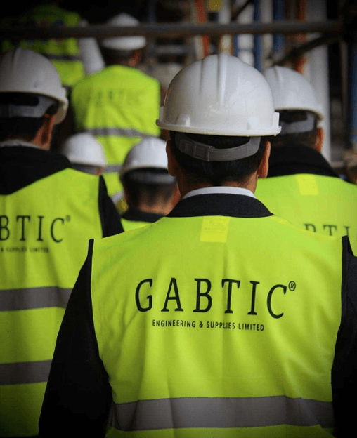 GABTIC engineering team in branded hi-vis vests and hard hats on site